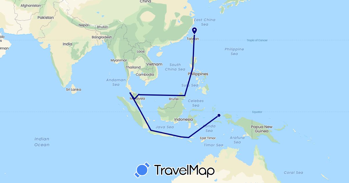 TravelMap itinerary: driving in Indonesia, Malaysia, Philippines, Taiwan (Asia)